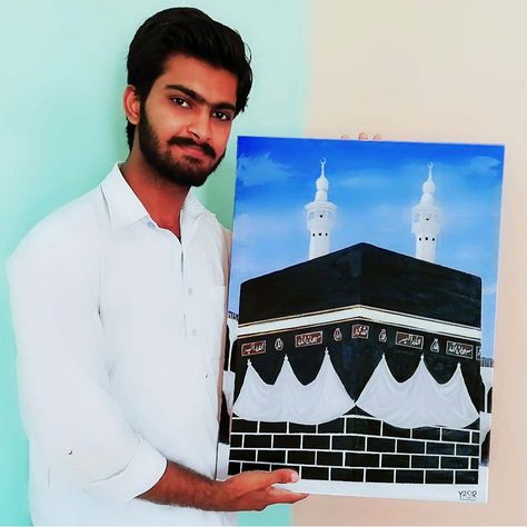 This is Time-lapse video of Kaaba painting Macca Madina Drawing, Khana Kaaba Painting, Khana Kaba Sketch, Kaaba Painting Canvas Easy, Kaba Painting On Canvas, Khana Kaba Painting On Canvas, Khana Kaba Drawing, Kaaba Painting Canvas, Khana Kaba Painting