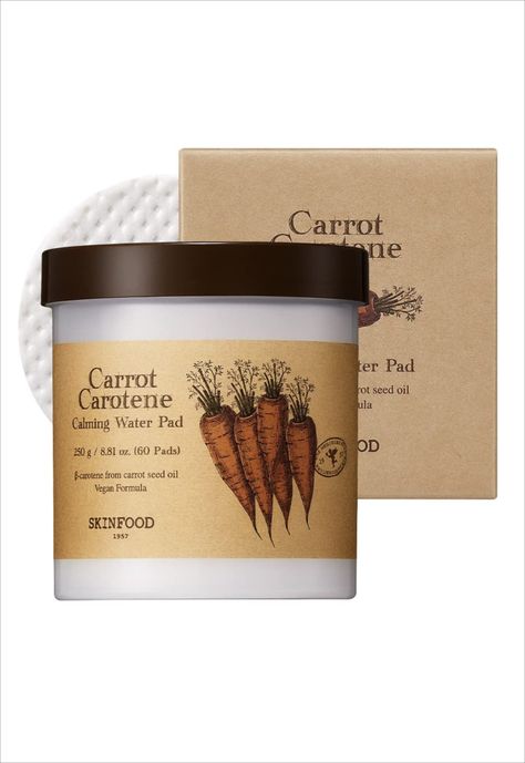 This moisturizing redness relief cotton pads will both soothe sensitive and dry skin, while also providing the needed minerals, nutrients, and vitamins to leave healthy and rejuvenated skin behind.Benefits of Carrot Carotene - β-Carotene is an excellent skin antioxidant and moisturizing effect with a Vitamin A precursor. Carrot Benefits, Toner Pads, Water Pad, Daucus Carota, Facial Wipes, Sage Oil, Carrot Seed Oil, Olive Fruit, Skin Food