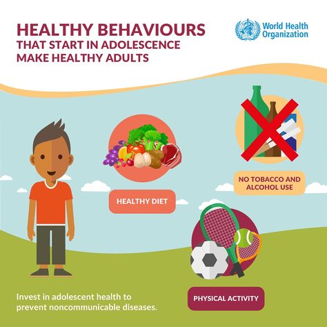 Adolescent health - Healthy behaviors that start in adolescence make healthy adults. These healthy behaviors are related to eating, physical activities and avoiding tobacco/alcohol. Pediatrics #Child #Health #Infographic #pediatric #practice #pediatrician #health #providers #WHO  #World #Health #Organization #Adolescence #Healthy #behaviors Small Investments, Mental Health Board, Adolescent Health, Assistant Director, Child Health, Health Smoothies, Health Lessons, Health Breakfast, Health Board