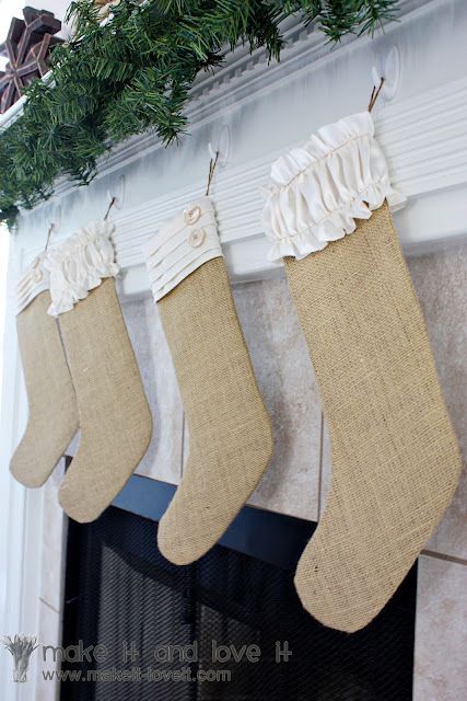 Burlap Christmas Stockings | Make It & Love It Burlap Crafts Diy, Christmas Stockings Sewing, Burlap Christmas Stockings, Burlap Stockings, Decorated Stockings, Burlap Garland, Diy Stockings, Burlap Projects, Christmas Stockings Diy