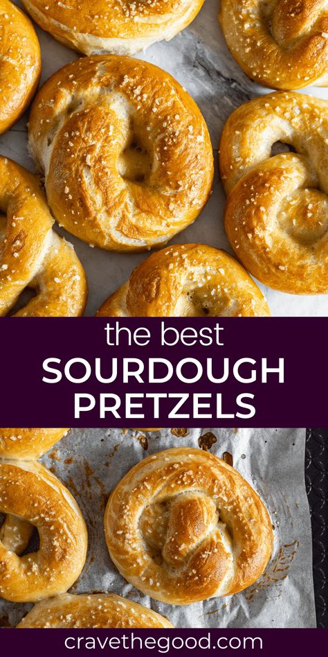 Homemade Sourdough Pretzels are sinful and delicious, and totally irresistible. These easy sourdough pretzels made from starter discard are soft and tender. This step-by-step recipe shows you exactly how to make the best sourdough pretzels. | cravethegood.com Easy Sourdough Pretzels, Homemade Sourdough Pretzels, Sourdough Discard Recipes Pretzels, Sourdough Soft Pretzels, Fed Sourdough Recipes, Sour Dough Pretzel, No Yeast Pretzel Recipe, Sourdough Pretzels Recipe, Active Sourdough Starter Recipes