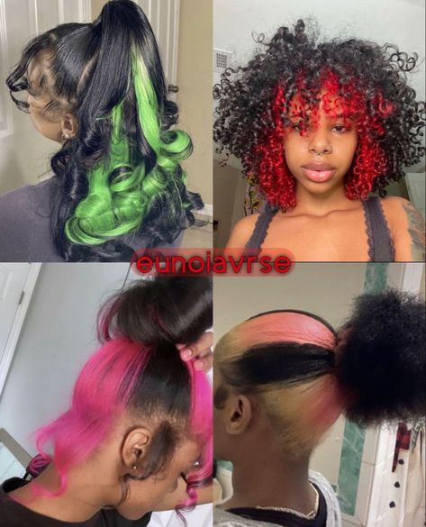 Dyed Hair With Black Hair, Ideas For Hair Dye, Creative Ways To Dye Your Hair, Purple And Red Hair Highlights, Colored Natural Hair For Black Women, Dye Hair Ideas For Black Hair, Ways To Dye Your Hair Ideas, Cute Dyed Hair Ideas, Blackhairstyles Natural