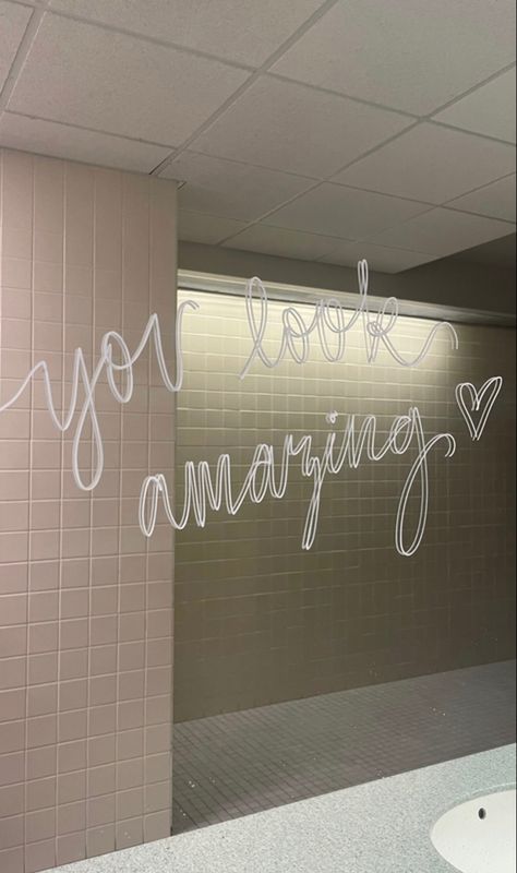 Quotes For Bathroom Mirror, Mirror Motivation Ideas, Mirror With Positive Affirmations, Words Of Affirmation Mirror, Mirrors With Writing On Them, Mirror Words Quotes, Sayings On Mirrors, Mirror With Words On It, You Look Beautiful Mirror