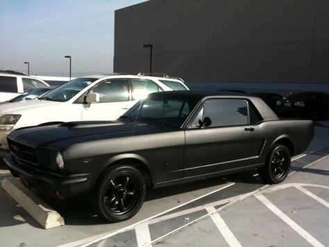 Flat black mustang coupe Matte Black Mustang, Mustang Restomod, 240z Datsun, Ford Mustang 1965, 1969 Mustang, Black Mustang, 1966 Mustang, Murdered Out, 66 Mustang