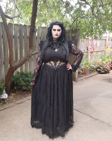 Dress from @killstar Belt from @nocturnalgardenatelier Necklace from oddity shop Choker and boots from @hadesfootwear #gothoutfitoftheday #gothoutfitinspo #plussizegoth #curvygoth #curvygothgirl #victoriangoth #victoriangothfashion #victoriangothstyle #victoriangothic #tradgothmakeup #tradgothhair #tradgoth #gothic #gothgirl #gothsofinstagram #fyp Trad Goth Outfits Plus Size, Plus Size Romantic Goth, Plus Size Black Dress Outfit, Plus Size Gothic Fashion, Plus Size Goth Outfits, Oddity Shop, Goth Outfits Plus Size, Fat Goth, Plus Size Goth Clothes