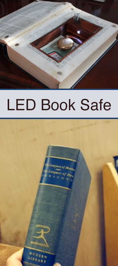 I wanted to make a really cool book safe that featured a wooden insert and a LED light that turns on when you open the book. I've always loved the idea of secret hiding places, and it seemed like such a fun project to attempt to make a really nice safe. Safe House Design, Diy Hiding Places, Diy Hidden Storage Ideas, Stash Spots, Secret Hiding Places, Hollow Book, Book Safe, Secret Compartment, Cool Books