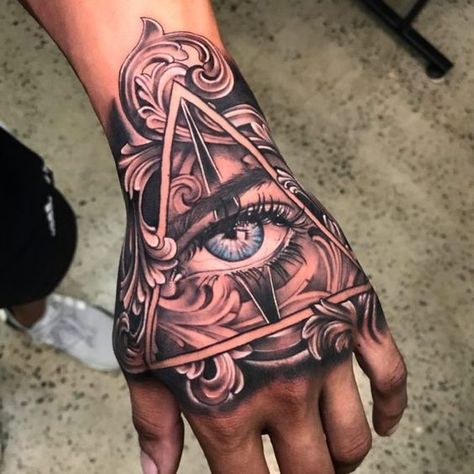 Seeing Eye Tattoo, Tattoo Main, Herren Hand Tattoos, Simple Hand Tattoos, All Seeing Eye Tattoo, Tato Minimal, Skull Hand Tattoo, Tato Henna, Hand Tats