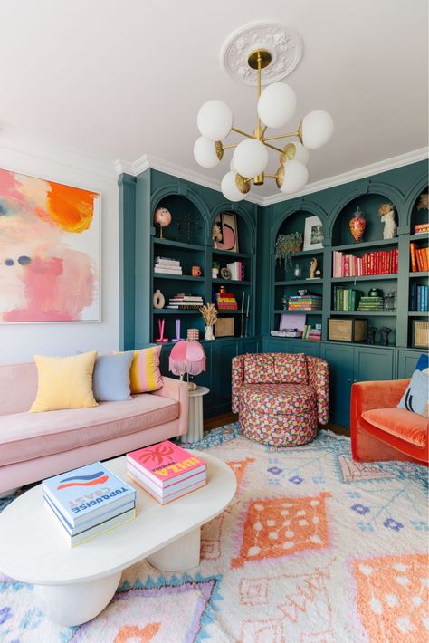 Vibrant Living Room, Colourful Living Room, Living Room Inspo, A Living Room, Home Library, Home N Decor, Room Inspo, Colorful Interiors, House Colors