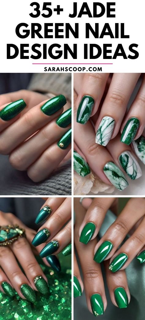 Explore Ultimate Jade Nail Designs for an Enchanting Look! 💚💅 #nailinspo #jadegreen Kelly Green Nail Ideas, Jade Green Nail Designs, Jade Nails With Gold, Jade Green Nails, Nails With Gold Accents, Jade Nails Designs, Green Nail Art Designs, Jade Nails, Nails With Gold