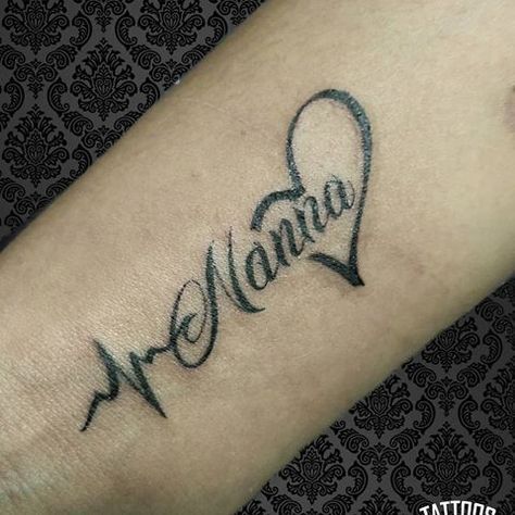 Nanna Tattoo Designs, Boyfriend Name Tattoo Ideas, Nanna Tattoo, Owl Tattoo Wrist, Nana Tattoo Ideas, Heartbeat Tattoo With Name, Tattoos For Childrens Names, Small Name Tattoo, Boyfriend Name Tattoos