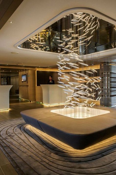 5 Lighting Tips for Your Hotel Lobby - L' Essenziale Blitz Design, Hotel Lobby Design, Lobby Interior Design, Hotel Lounge, Large Chandelier, Hotel Reception, Lobby Interior, Hotel Villa, Lobby Design