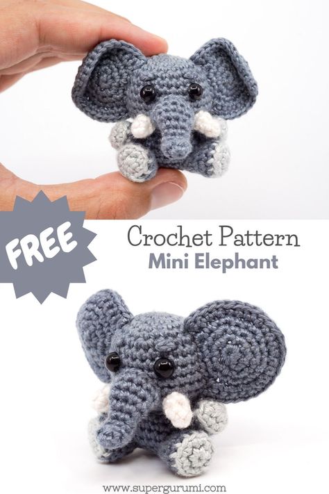 Amigurumi Minta, Crochet Keychain Pattern, Pola Amigurumi, Crochet Animals Free Patterns, Clothes Crochet, Kids Crochet, Crochet Design Pattern, Amigurumi Elephant, Crochet Elephant