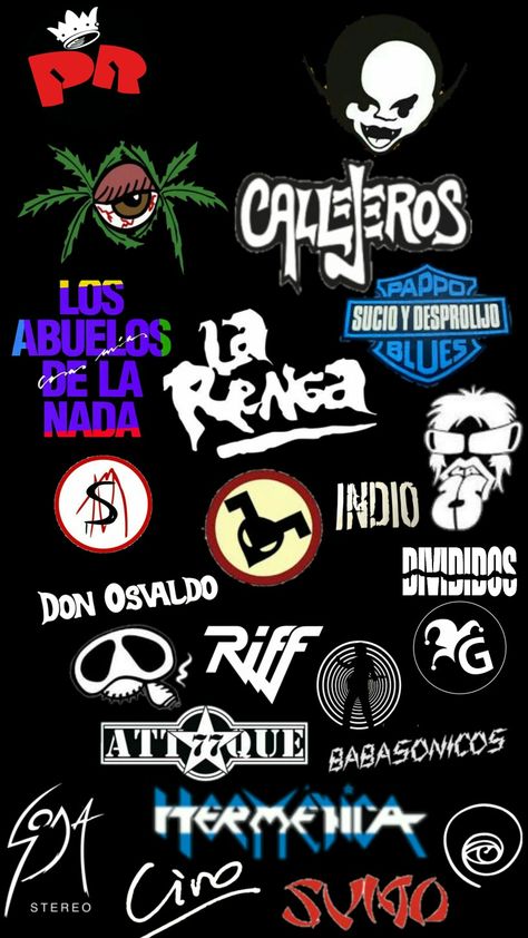 Creado por mi, fondo de pantalla de logos de bandas del rock Arrgentino.                                                 Disfrutenlo <3 Rock Nacional Argentino Aesthetic, Stickers Rock Nacional, Frases Rock, Rock Logo, Rock Argentino, Rock Nacional, Funny Photoshop, World Map Wallpaper, Marvel Comics Wallpaper