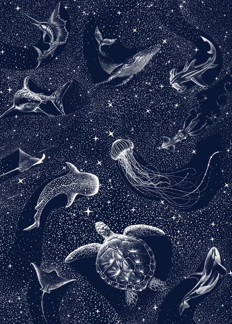 Ipad Paper Wallpaper, Ipad Landscape Wallpaper, Ocean Animals Wallpaper, Animal Iphone Wallpaper, Animal Constellations, Constellation Aesthetic, Sea Aesthetic Wallpaper, Sea Life Aesthetic, Constellation Wallpaper