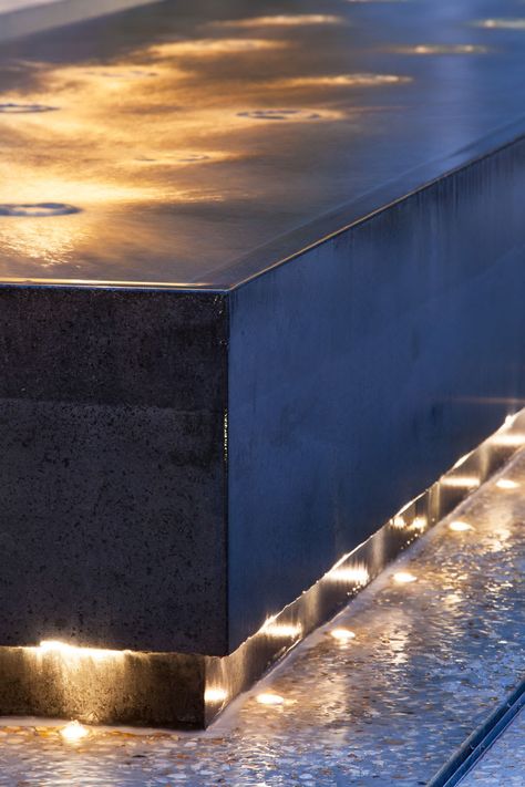 Debarre Duplantiers Associés Architecture & Paysage, Martin Duplantier Architectes · Cour Leyteire · Divisare Water Feature Lighting, Modern Water Feature, Pool Water Features, Pool Landscape Design, Landscape Elements, Water Walls, Water Features In The Garden, Water Element, Water Design