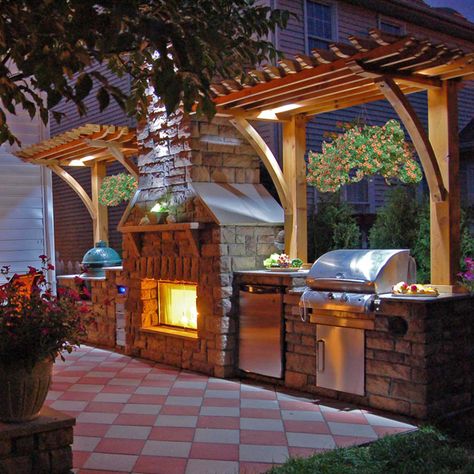 Outdoor Rooms | Kitchens, Grill Islands, Fireplaces Pergolas ... Modern Pergola, Backyard Kitchen, Diy Outdoor Kitchen, Pergola Plans, Dream Backyard, Outdoor Bbq, Outdoor Kitchen Design, Outdoor Dining Area, Outdoor Grill