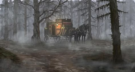 Curse Of Strahd Art, Black Carriage, Dnd Backgrounds, Curse Of Strahd, Dnd Inspiration, D D Maps, Fantasy Concept, The Crossroads, Fantasy Places