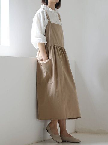 Summer Artist Outfit, Linen Apron Dress, Uni Style, Japanese Apron, Summer Care, Long Slip, Waist Apron, 60 Degrees, Cotton Apron