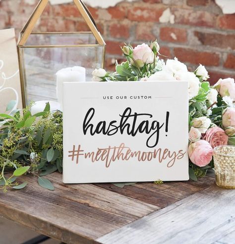 This wonderful Wedding Hashtag Sign is perfect to display your hashtag!! We'll design your sign with the colors and fonts of your choosing Best Wedding Hashtags, Hashtag Ideas, Non Traditional Wedding Ring, Simple Beach Wedding, Wedding Hashtag Sign, Annie Leonhardt, Hashtag Sign, Wedding Hashtag, Weddings By Color