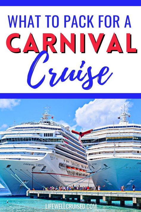 Are you going on a Carnival cruise and wondering what to pack? I've got you covered with everything you'll need to bring on your Carnival cruise. This Carnival cruise packing list includes cruise outfits, cruise essentials and travel items you should pack for your cruise, as well as the items you cannot bring on a Carnival cruise ship. A must-read for first time cruisers! Carnival Conquest Cruise Ship, Carnival Cruise Outfits, Carnival Jubilee, Carnival Cruise Tips, Cruising Tips, Bahamas Honeymoon, Cruise Packing List, Carnival Cruises, Cruise Packing