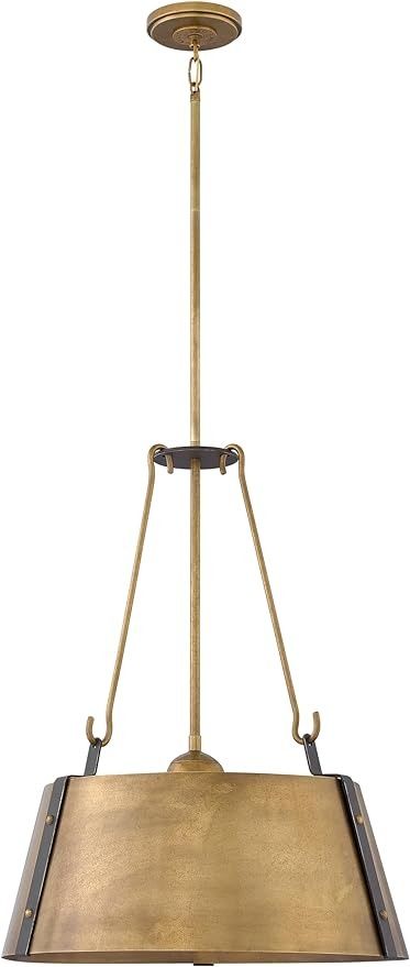 Hinkley Cartwright Collection - 25 Inch Three Light Pendant in Rustic Brass Hinkley Cartwright, Three Light Pendant, Drum Pendant, Elegant Lighting, Modern Homes, Light Pendant, Oil Rubbed Bronze, Lighting Solutions, Rivets