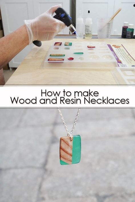 Learn how to make these wood and resin necklaces from tiny pieces of wood and a small amount of colored resin. It's easier than you think! #resinjewelry #resinnecklaces #resin #diy #crafting #resincrafts via @hazelandgold Resin Necklaces, Wood Resin Jewelry, Resin Jewelry Diy, Mason Jar Crafts Diy, Floating Shelves Diy, Wood And Resin, Learn Crafts, Epoxy Resin Crafts, Jewelry Making Tools