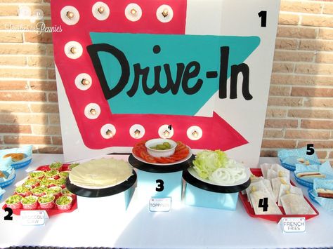 Drive In Party - part 2 Diner Birthday Party, Drive In Diner, Grease Theme, Grease Party, Decades Party, 50s Theme Parties, Sock Hop Party, Decade Party, Diner Party