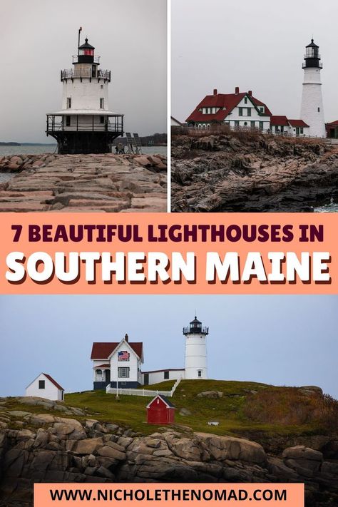 The best lighthouses in Southern Maine! Southern Maine is one of the most popular areas to visit in the state because of its sandy beaches and rocky coastline. It also has some of the most beautiful lighthouses in the state. If you are visiting Southern Maine, I highly recommend adding these beautiful lighthouses to your bucket list! This guide has everything you need to know about visiting the lighthouses in Southern Maine. Maine Lighthouses Map, New England Lighthouses, Rocky Coastline, Portland Head Light, Maine Lighthouses, Kennebunkport Maine, Southern Maine, United States Photography, Hiking Photography