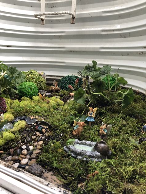 Window well fairy garden😍😍😍 Egress Window Landscaping Ideas, Basement Window Plants, Window Well Greenhouse, Window Well Garden Basement, Egress Window Decorating Ideas, Window Well Ideas Plants, Window Well Fairy Garden, Window Well Decorating Ideas Plants, Window Well Garden