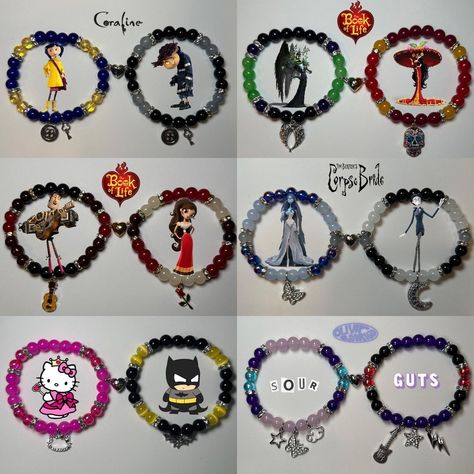 Glass Beads Bracelet Ideas Matching, Bracelet Theme Ideas, Bracelet Ideas Characters, Character Bracelet Ideas, Disney Bead Bracelet, Braclets Ideas Beaded Aesthetic, Diy Matching Bracelets, Bracelet Ideas Matching, Kandi Cuff Ideas