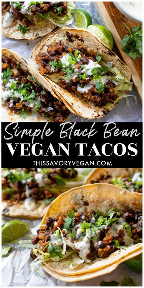 Vegan Friendly Recipes, Vegan Dinner Recipes Mexican, Best Vegan Taco Recipe, Healthy Tacos Vegetarian, Healthy Vegetarian Tacos, Black Bean Mushroom Tacos, Vegan Gluten Free Tacos, Vegan Recipes Black Beans, Black Bean Vegan Tacos