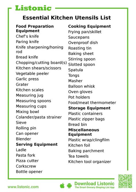 If you're moving house or buying a new home, make sure your kitchen is kitted out with all the most crucial equipment with this essential kitchen utensils list. Organisation, All Kitchen Utensils, Essential House Items, List Of Kitchen Items, Essential Kitchen Items List, Essential Household Items List, List Of Kitchen Utensils, Essential Kitchen Utensils List, List Of Household Items For New House