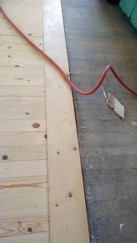 DIY cheap make your own solid wood floors for a fraction of the cost @GrandmasHousDIY 1x6 Flooring Diy, Diy Wide Plank Wood Floors, Inexpensive Hardwood Floors, Shiplap Flooring Diy, Cheap Rustic Flooring Ideas, Easy Kitchen Floor Diy, Diy Plank Flooring, Burnt Plywood Flooring Diy, Cheap Durable Flooring