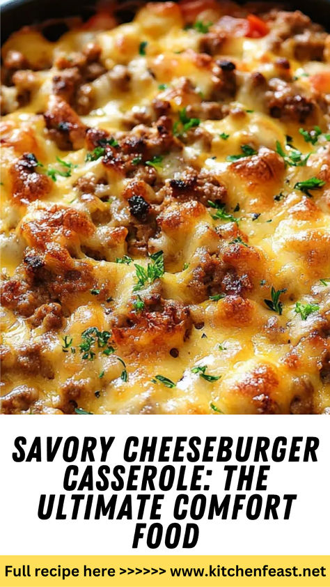 Discover the ultimate comfort food! This savory cheeseburger casserole is packed with cheesy, hearty flavors and is perfect for family dinners or gatherings. Pin it now! Baked Cheeseburger Casserole, Simple Delicious Casseroles, Hamburger Supper Recipes, Cozy Dinners Comfort Foods, Top Rated Casserole Recipes, Cheeseburger Potato Casserole, Kid Casserole Recipes, Easy Dinner Recipes Hamburger, Easy Beef Casserole Recipes