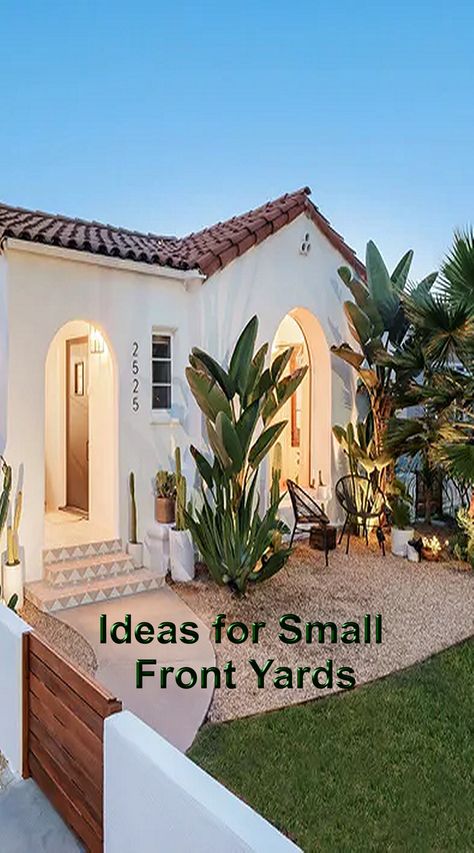 Spanish Landscaping, Spanish Style Home Exterior, Small Front Yards, Front Yard Walkway, Front Yard Patio, Courtyard Landscaping, Planters Garden, Modern Front Yard, Small Front Yard Landscaping