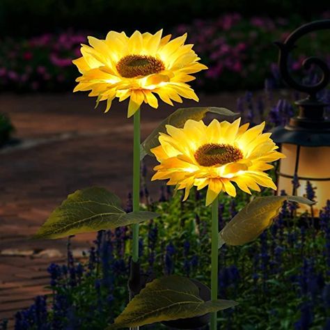 FORUP 2 Pack Solar Garden Stake Lights, Outdoor Sunflower Lights, LED Solar Powered Lights for Patio Lawn Garden Yard Pathway Decoration, Yellow Lights Fence, Decorative Solar Garden Lights, Solar Garden Decor, Solar Flower Lights, Solar Garden Stakes, Solar Flower, Outdoor Fairy Lights, Solar Pathway Lights, Outdoor Garden Lighting