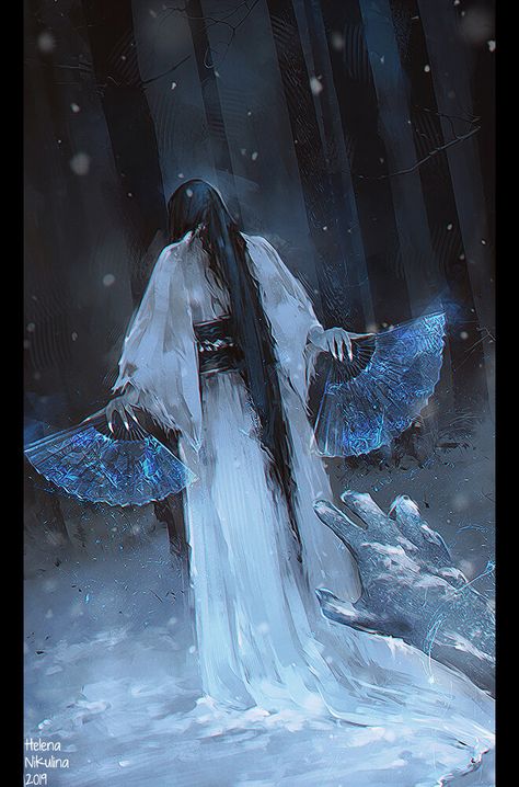 ArtStation - Yuki-onna , Helena Nikulina Yuki Onna Art, Nure Onna, Yurei Ghost, Japanese Mythical Creatures, Japanese Urban Legends, Japanese Yokai, Yuki Onna, Japanese Mythology, Japanese Folklore