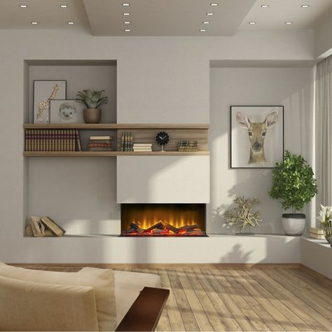 Modern Electric Fireplace Ideas, Fireplace Tv Wall Ideas, Good Living Room, Modern Electric Fireplace, Bed 3d, Living Room 2024, Feature Wall Living Room, Wall Fires, Seaside House