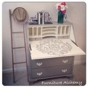 Chalk Painted French Linen and Old White Secretary Desk with