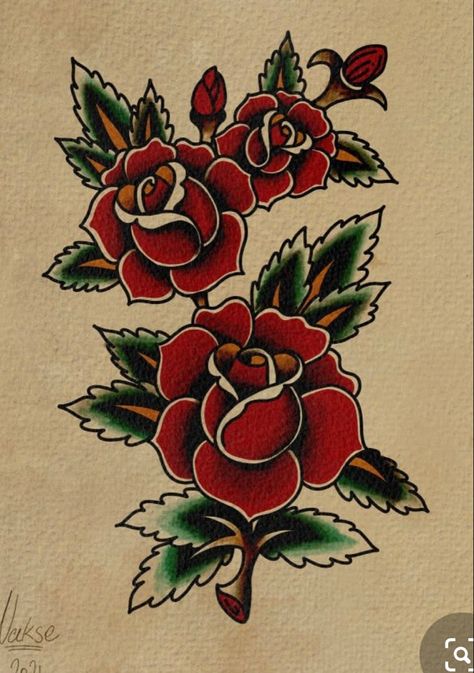 Flower Tattoo Designs Traditional, Traditional Rose Tattoo Sleeve, Traditional American Style Tattoo, American Traditional Rose Flash, American Trad Rose Tattoo, Flower American Traditional Tattoo, American Traditional Flowers Tattoo, Traditional Roses Tattoo Design, Bold Traditional Tattoos