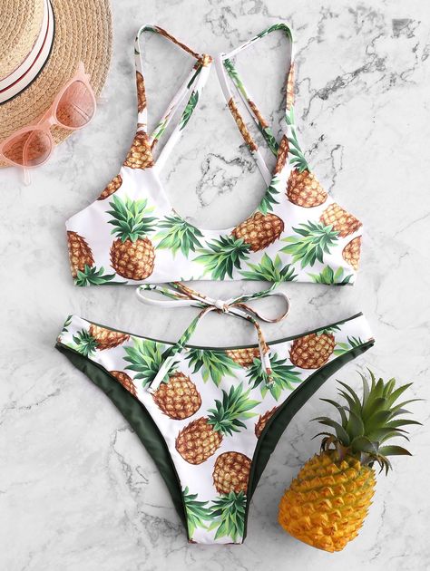 ZAFUL Pineapple Strappy Reversible Bikini Swimsuit  HAZEL GREEN , #Ad, #Strappy, #Reversible, #ZAFUL, #Pineapple, #HAZEL #Ad Hazel Green, Green Peacock, Bodycon Casual, Street Jeans, Purple Bras, Tie Dye Fashion, Hot Sweater, Matching Swimwear, Loungewear Jumpsuit