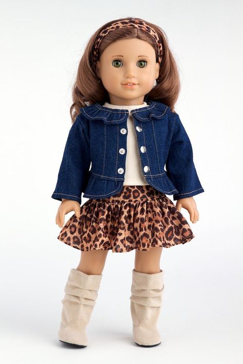 Adventure - 5 piece outfit - Jeans jacket, ivory tank top, skirt, scarf and boots - American Girl Doll Clothes American Girl Outfits, Куклы American Girl, Clothes Toys, American Girl Patterns, Tank Top Skirt, American Girl Doll Crafts, Mongolian Beef, American Girl Crafts, American Girl Doll Patterns