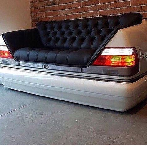 Mercedes Benz S Class (W140) Couch Industrial Ideas, Car Parts Decor, Garage Furniture, Car Part Furniture, Automotive Furniture, Car Furniture, Cars Room, Automotive Decor, Caption This