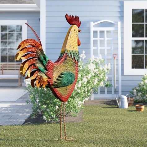 August Grove Stubbs Metal Rooster Decorative Garden Statue & Reviews | Wayfair Rooster Figurines, Rooster Garden, Chicken Items, Rooster Statue, Metal Rooster, Rooster Decor, Garden Accents, Outdoor Statues, Garden Stakes