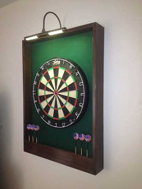 Custom Dart Board Cabinet - Ideas on Foter Game Room Ideas Man Caves, Dart Pin, Custom Dart Board, Best Darts, Dart Board Cabinet, Dart Set, Garage Makeover, Black Chalkboard, Game Rooms