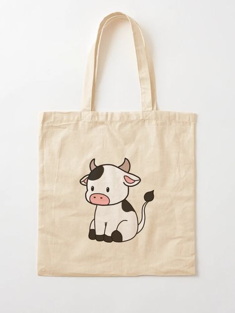 "Cute Baby Cow Cattle" Tote Bag for Sale by GrassFedVegan | Redbubble Painting On School Bag, Decorating Tote Bags, Eco Bag Design Ideas, Tote Bag Ideas Design, Canvas Bag Painting Ideas, Totebag Painting Ideas, Diy Tote Bag Painting Ideas, Tote Bag Design Diy Paint, Cute Tote Bag Design