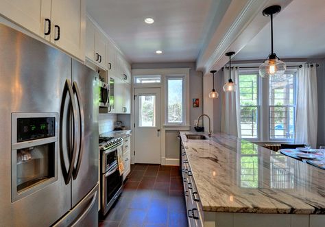 Open Concept Galley Kitchen - Eclectic - Kitchen - DC Metro - by Lisa Garcia Architecture + Interior Design | Houzz Open Concept Galley Kitchen, Opening Up A Galley Kitchen, Open Galley Kitchen, Galley Kitchen Remodel, Galley Kitchens, Eclectic Kitchen, Dc Metro, Galley Kitchen, Kitchen Makeover