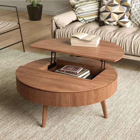 Hernest | Round Lift Top Solid Wood Table, Pop-up Top with Hidden Storage Coffee Table, Mid-Century Walnut Coffee Table for Living Room. Soderhamn Coffee Table, Blonde Wood Coffee Table, Tea Table For Living Room, Small Storage Coffee Table, Dc Townhouse, Functional Coffee Table, Table With Hidden Storage, Designer Coffee Table, Lift Up Coffee Table