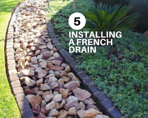 5 Tips For Installing A French Drain - The Architects Diary French Drain Diy, Drainage Solutions Landscaping, Yard Drain, French Drain Installation, French Drain System, French Drains, Landscape Drainage, Backyard Drainage, Drainage Ditch