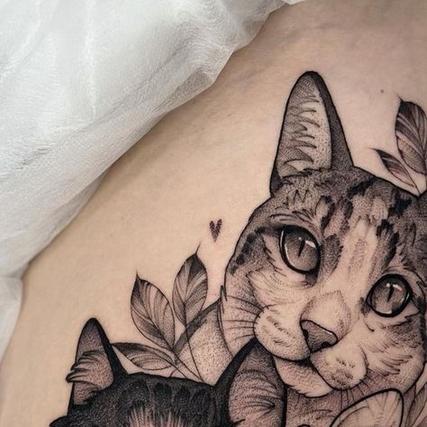 Unusual Tattoos, Cat Lover Tattoo, Cat Face Tattoos, Cat Portrait Tattoos, Polish Tattoos, Black Cat Tattoos, Fantasy Tattoos, Cat Tattoo Designs, Spooky Tattoos